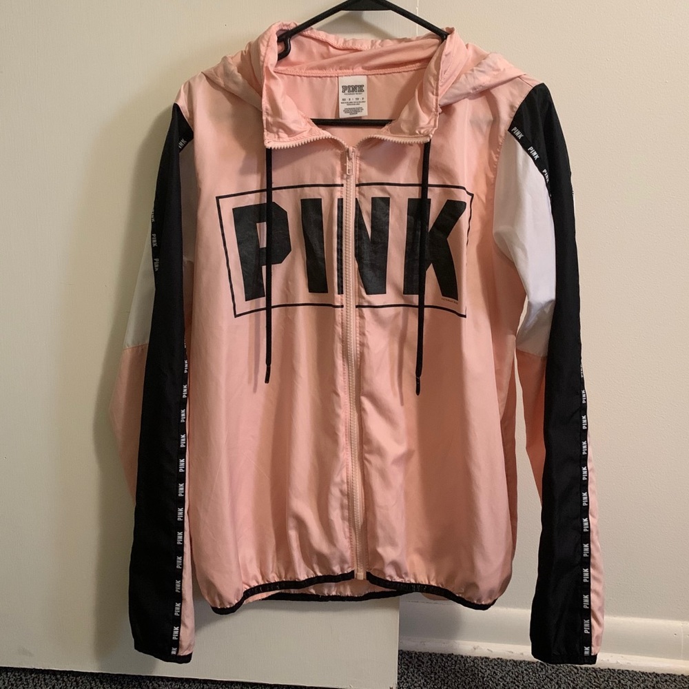 Pink light weight full zip up with hood